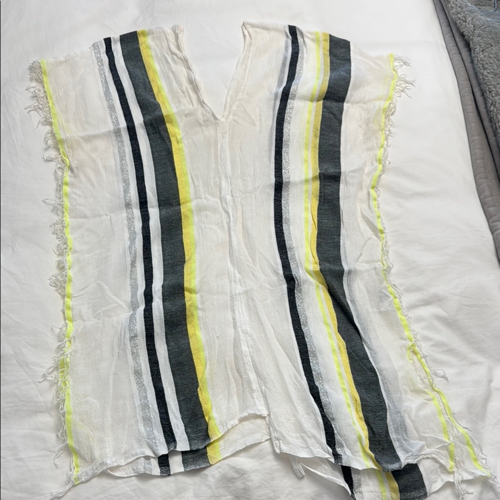 Lemlem White and Black Swim Coverup with Striking Stripes
